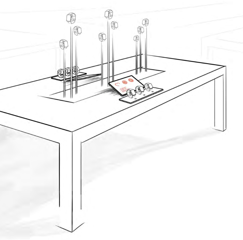 Early sketch of an in-store Apple Watch and iPhone pairing display (blurred; details available on request)