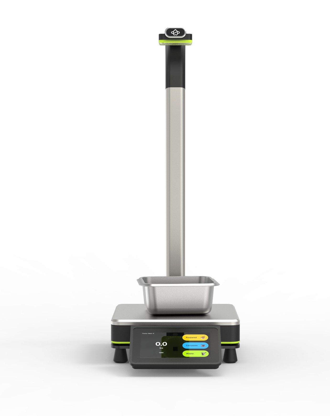 The StreamLine smart scale: a weighing platform with a touchscreen, and a camera mounted on an arm above it
