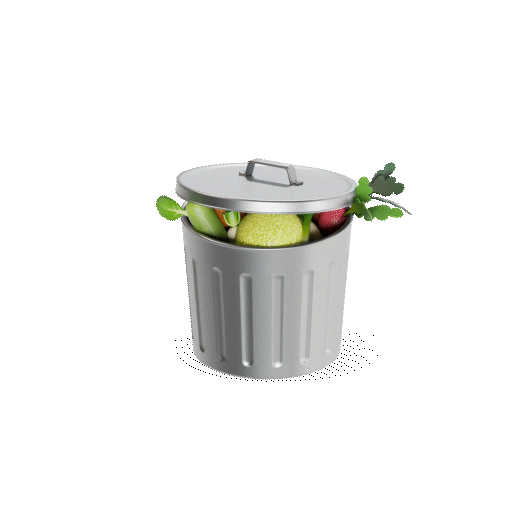 Custom animated icon for a Waste observation: an overflowing trash can, with a sparkle payoff animation